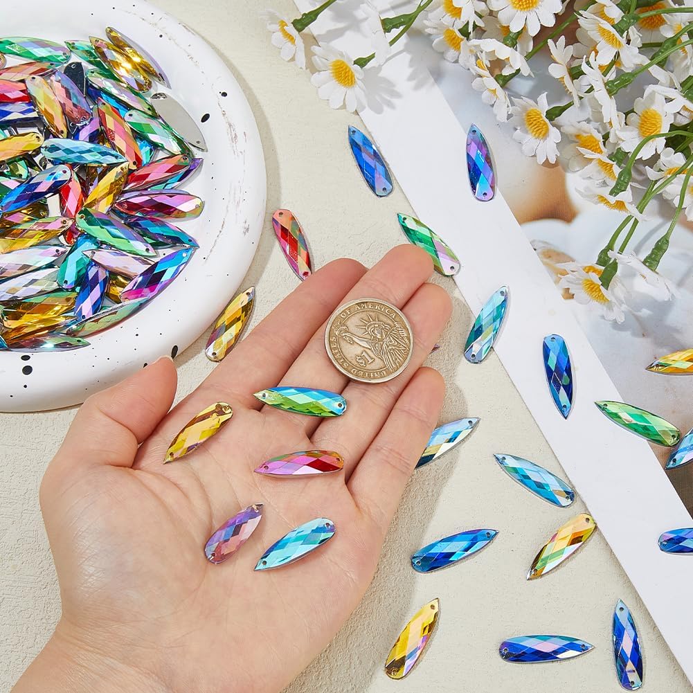 150 Pcs AB Rhinestones Large Teardrop Acrylic Rhinestones Sew-On Flatback Gems AB Coated Craft Crystals for Jacket Jeans Bag Shoe Embellishment Mixed Color