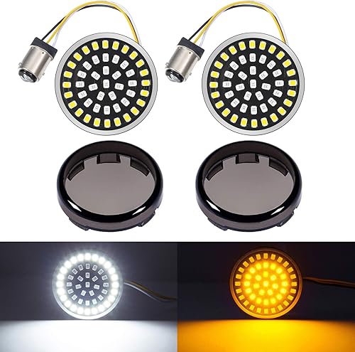 PBYMT 1157 Luz LED de señal de giro frontal de 2 pulgadas, kit de cubierta de lente ahumada de bala compatible con Harley Davidson Dyna Softail