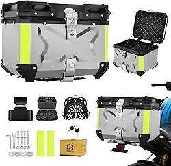 Baú para Moto de Alumínio 45L- Bauleto 45 Litros Impermeável Trava Dupla Antirroubo, Bau Moto Traseiro Modelo Universal de Alto Volume, Prata
