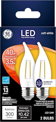 Miniatura 9 de GE Bombillas LED, 40 W Eqv, blanco suave, bombillas transparentes decorativas, base pequeña (paquete de 12)