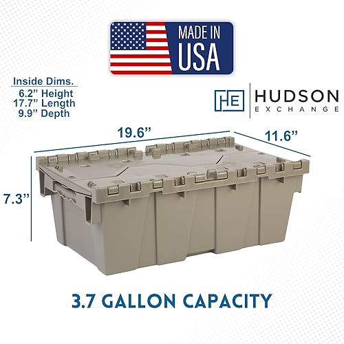 Miniatura 2 de Hudson Exchange - Contenedor de distribución de almacenamiento con tapa con bisagras, 19.6 x 11.6 x 7.3 pulgadas (3.7 galones, 5 unidades)