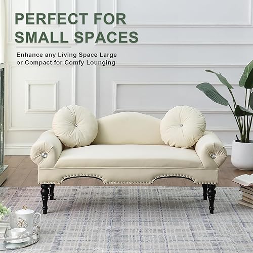 Miniatura 5 de Vanress Sofá biplaza de 54 pulgadas, sofá pequeño para sala de estar, sofá de terciopelo moderno de mediados de siglo con 2 almohadas redondas y