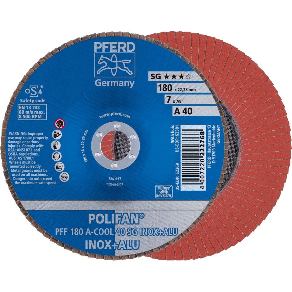 PFERD POLIFAN PFF 180 A-COOL 40 SG INOX+ALU - Discos Amoladora, Disco de abanico (10 unidades)