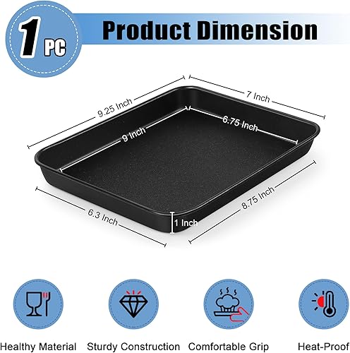 Miniatura 2 de TeamFar Bandeja pequeña para horno tostadora, 9.25 x 7 x 1 pulgadas, acero al carbono, con revestimiento antiadherente, mini tostadora para horno,