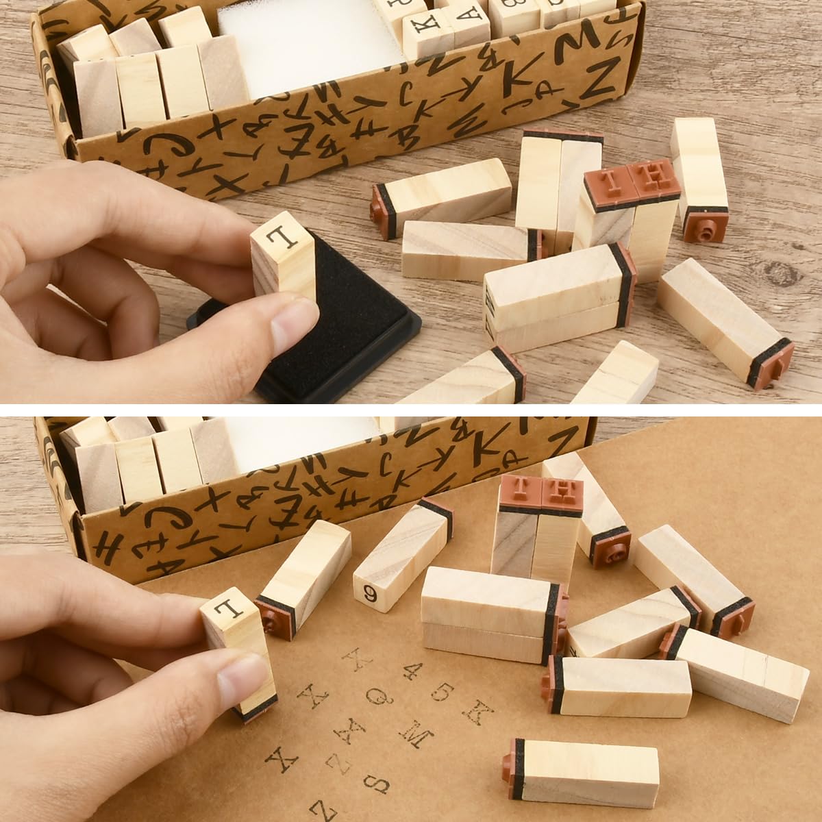 40 Pzs Sellos de Letras, OctBird Sellos de Madera con Letras,Sellos de Caucho de Madera Para Para Cuadernos de Bricolaje,Tarjetas de Felicitación,álbumes de Recortes más Tarjetas Sellos de Madera