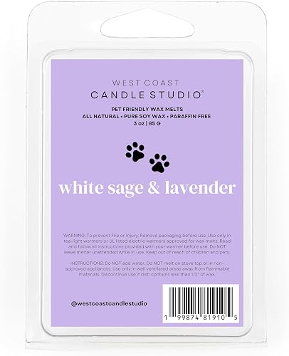 West Coast Candle Pet Safe Soy Wax Melts - White Sage & Lavender, Non-Toxic Odor Eliminating Cubes for Warmers