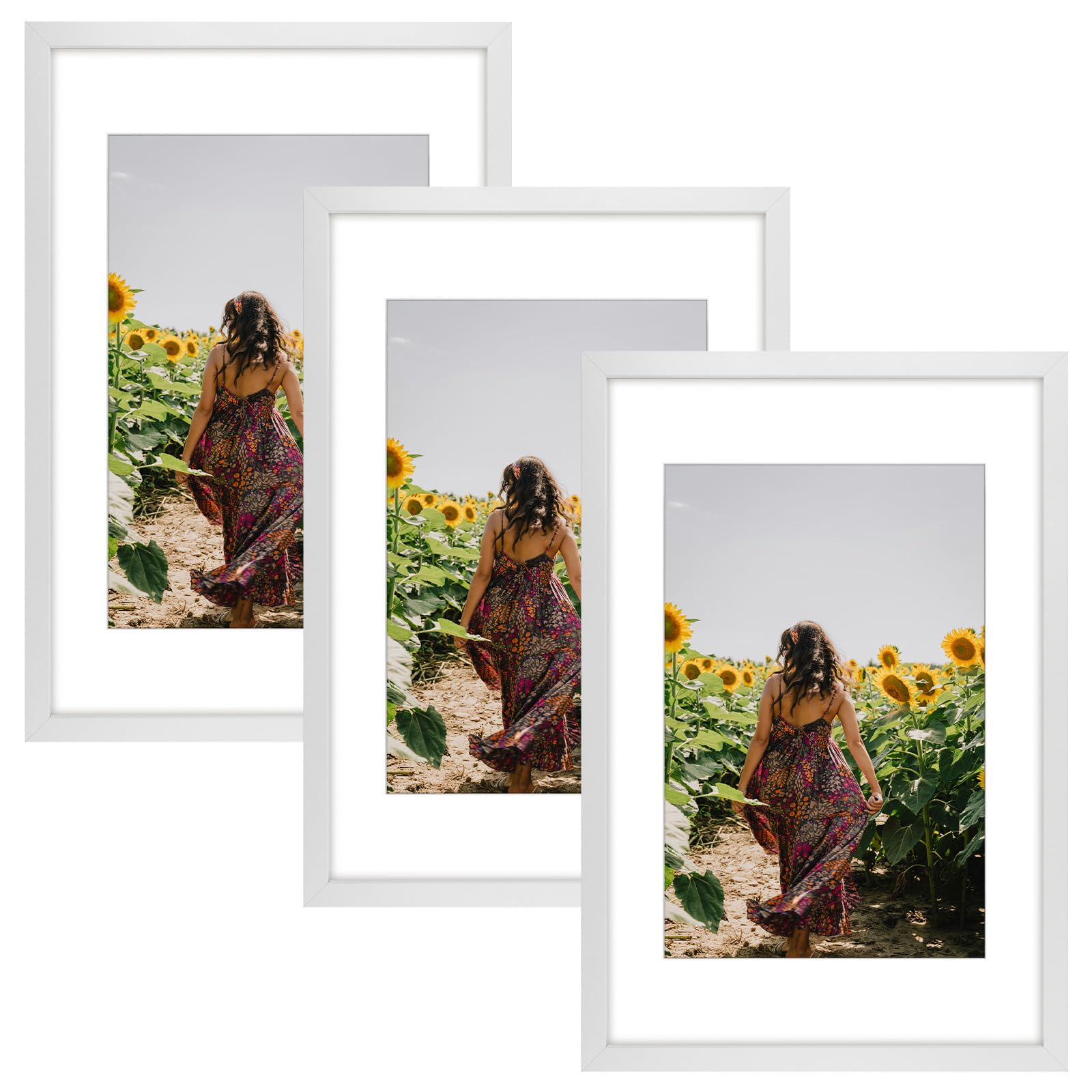 Frametory 3 Pack 16x24 White Picture Frame with Real Glass Mat for 12x18