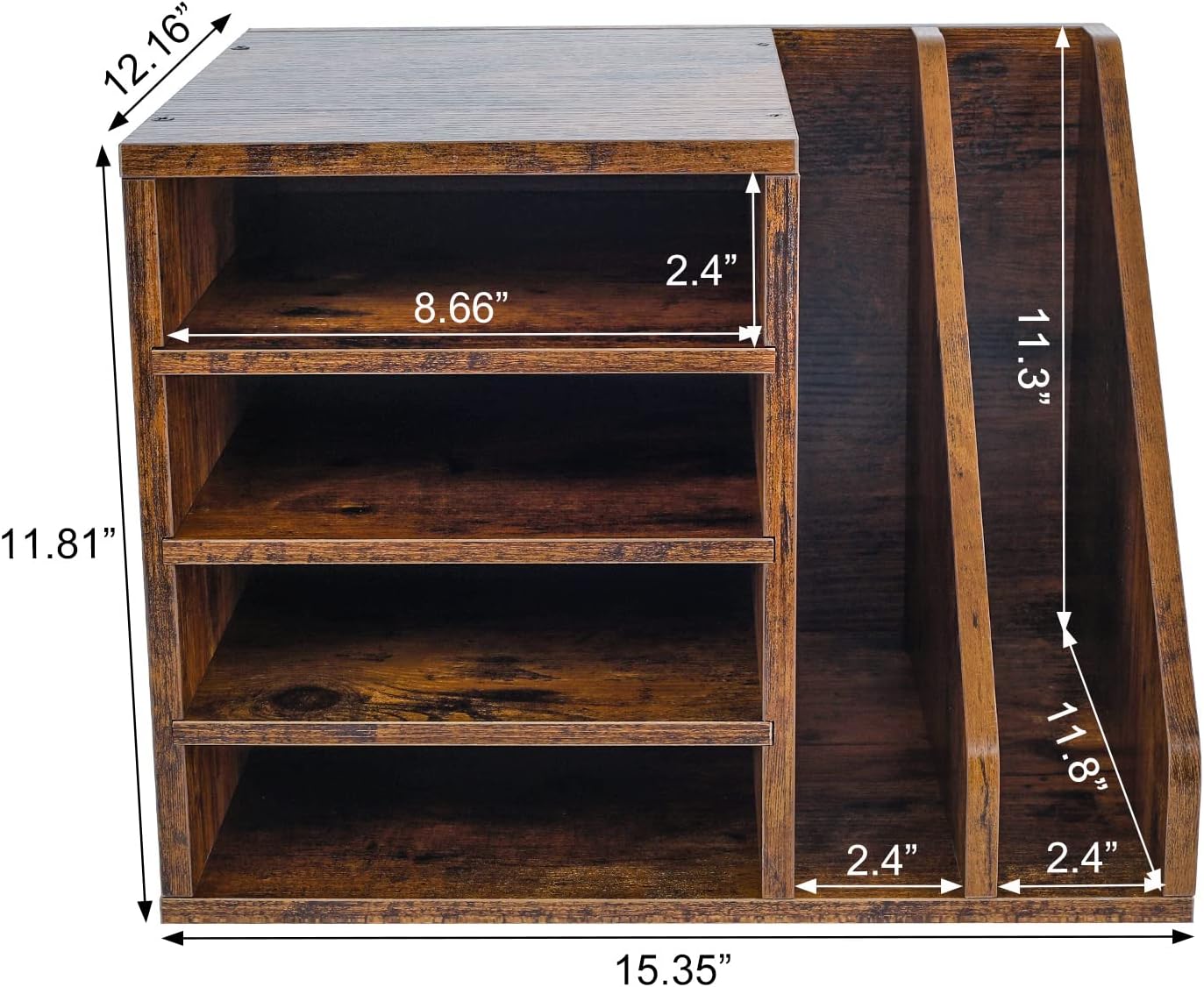 PAG Wood Desktop File Holder Organizer Mail Sorter for File Folders, Mails, Envelopes, Mailing Supplies or Magazines, Brown
