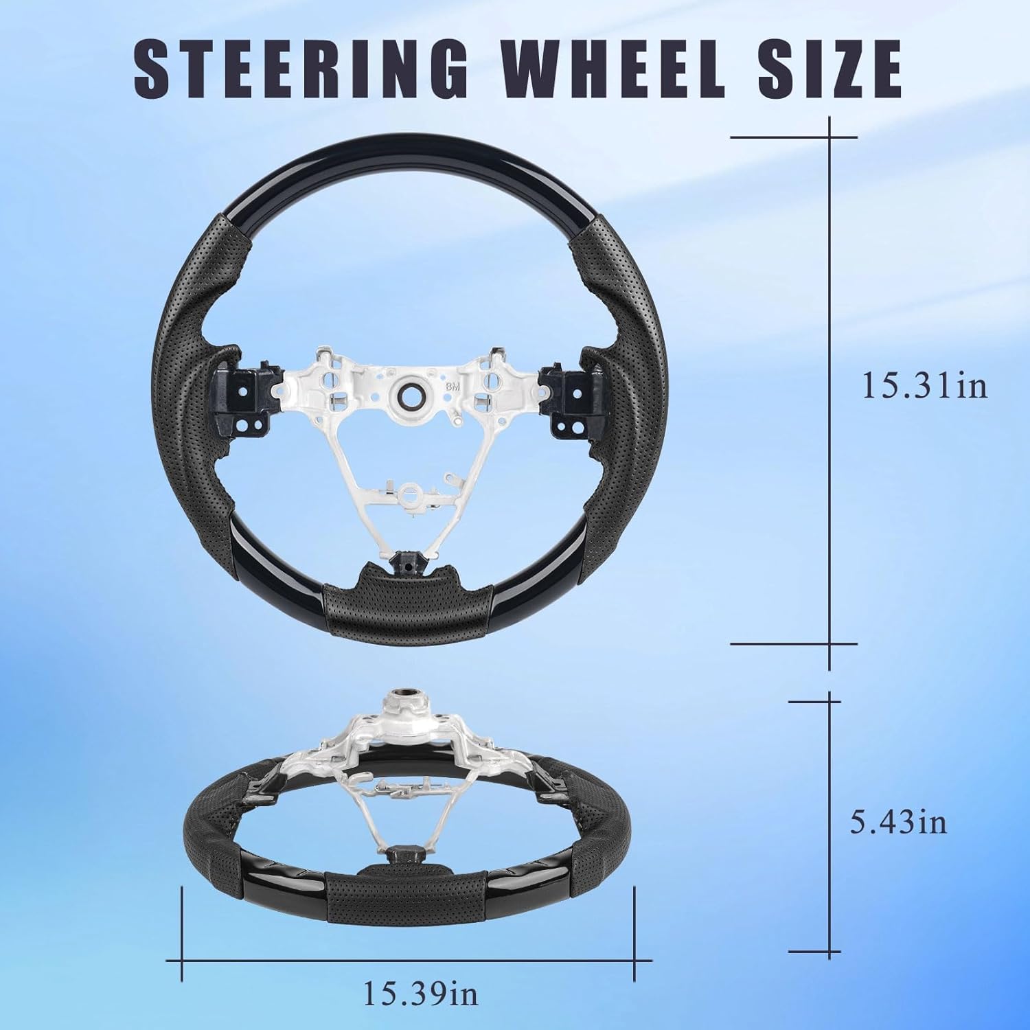 Piano Black Steering Wheel for Toyota RAV4 2013-2018, Corolla 2014-2019, Scion iM 2016, Glossy Black Finish, Perforated Leather Grip, OEM Style Round Interior Replacement