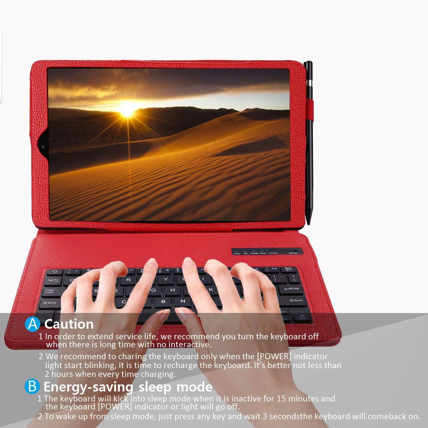 REAL-EAGLE Galaxy Tab A 10.1 2019 Keyboard Case(SM-T510/T515/T517, 2019 Version), PU Leather Case Cover with Detachable Wireless Keyboard for Samsung Galaxy Tab A 10.1 Inch, SM-T510 SM-T515/T517,Red