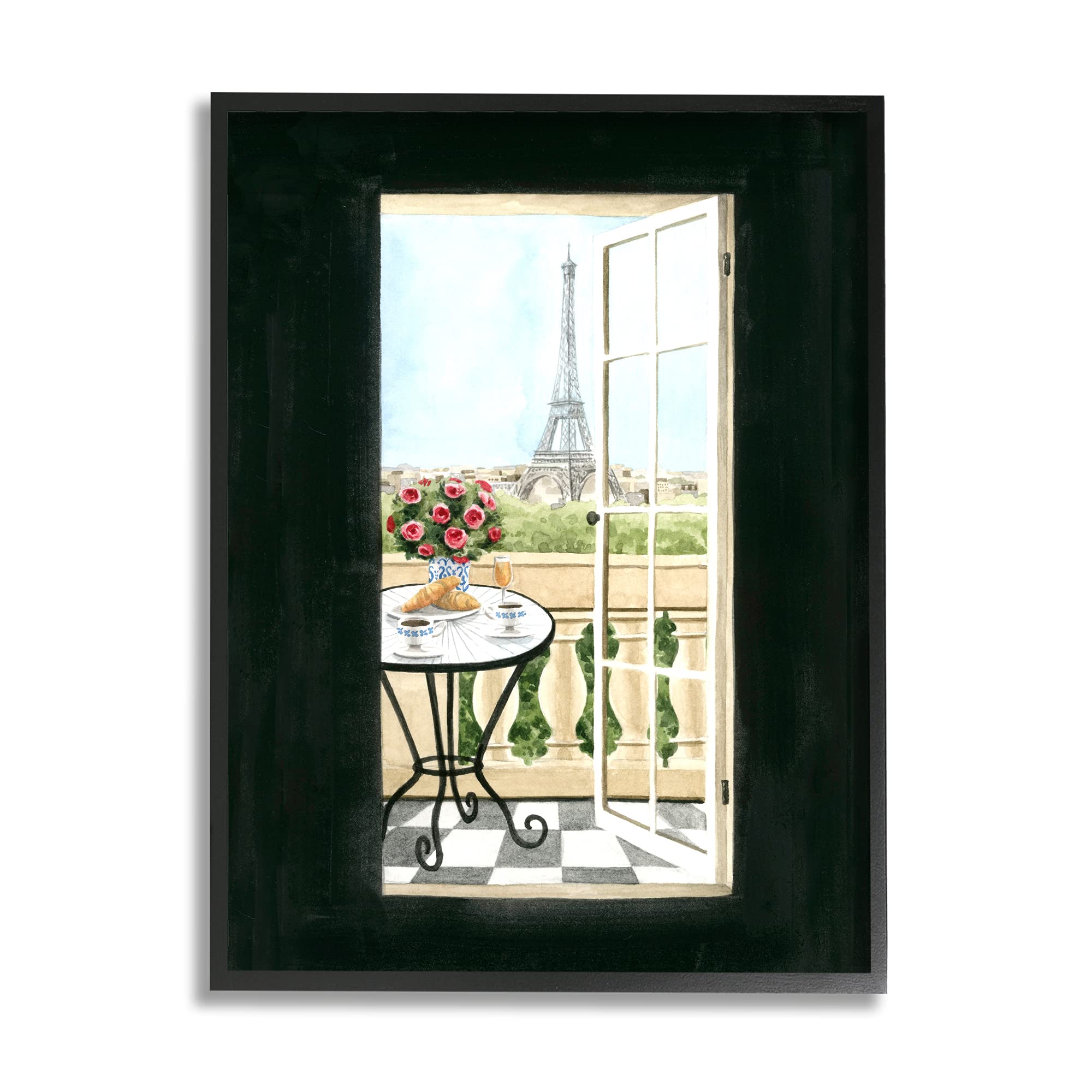 Stupell Industries European Balcony Entrance Parisian Eiffel Tower Architecture, Designed by Grace Popp Black Framed Wall Art, 16 x 20, Multi-Color