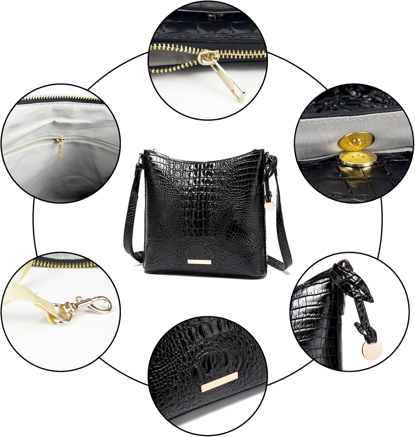 Shoulder Crocodile Flat Handbags for Women trendy Ladies Shoulder Bag Embossed Pattern Leather Crossbody Purse - Image 7