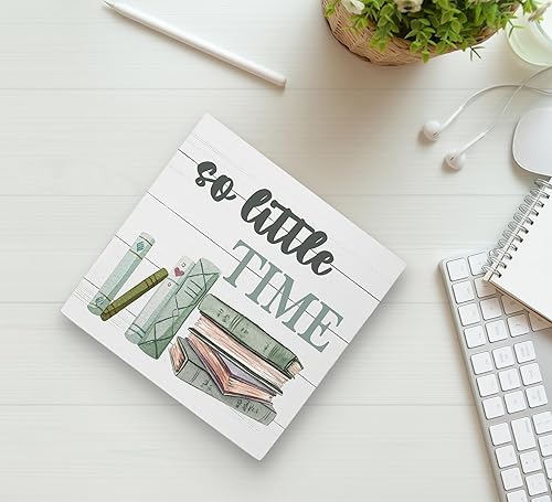 Miniatura 2 de KU-DaYi Book Quote So Little Time - Cartel de madera estilo rústico de granja, placa de bloque de madera para decoración del hogar, sala de lectura,