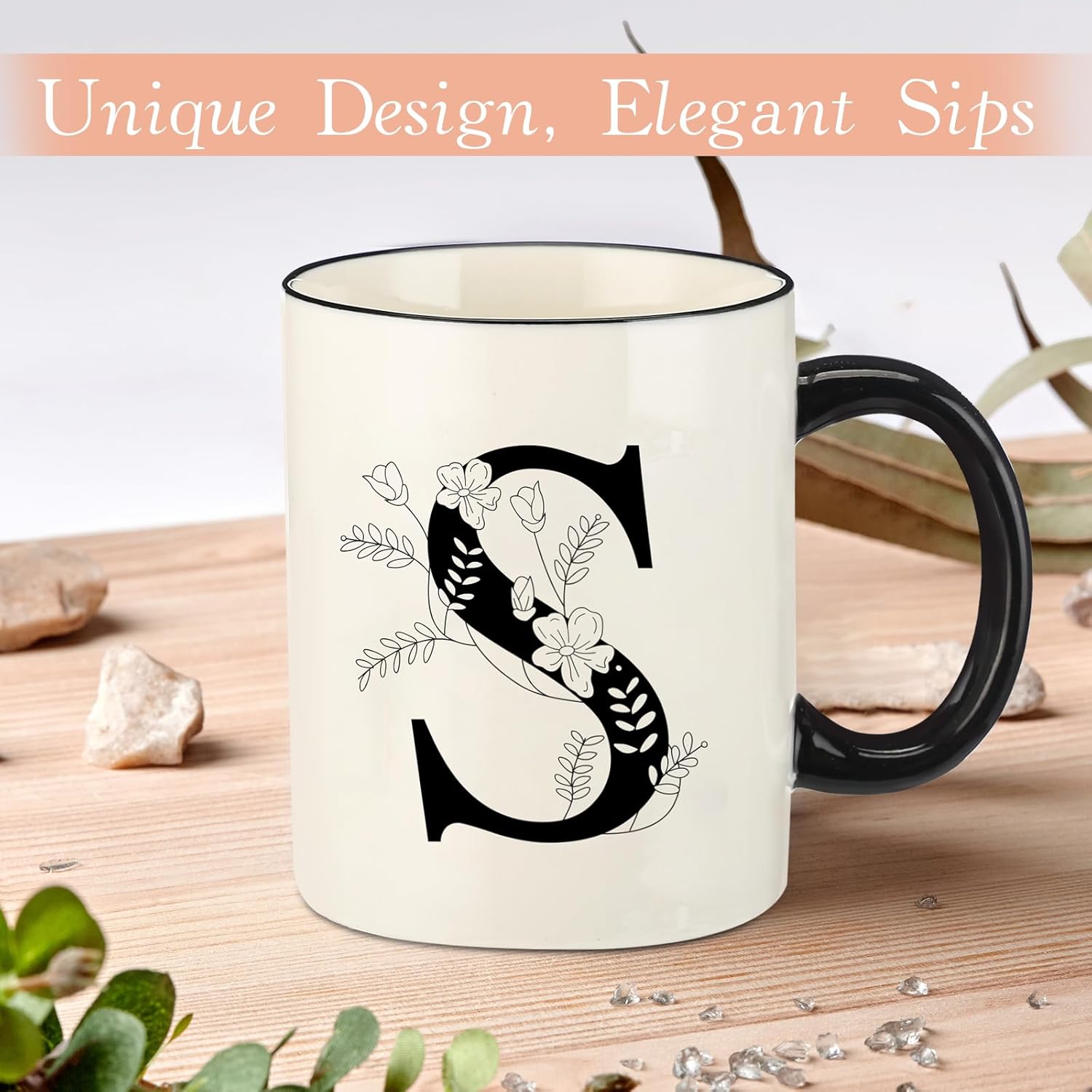 Monogram Ceramic Coffee Mugs, 11 oz Initial Drinking Cup with Gift Box, Unique Birthday Valentines Day Gifts for Women Wife Mothers Day Grandma Mom Aunt, S - Image 3