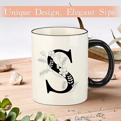 Miniatura 3 de Tazas de café de cerámica con monograma, taza de bebida inicial de 11 onzas con caja de regalo, regalos únicos de cumpleaños y Navidad para mujeres,