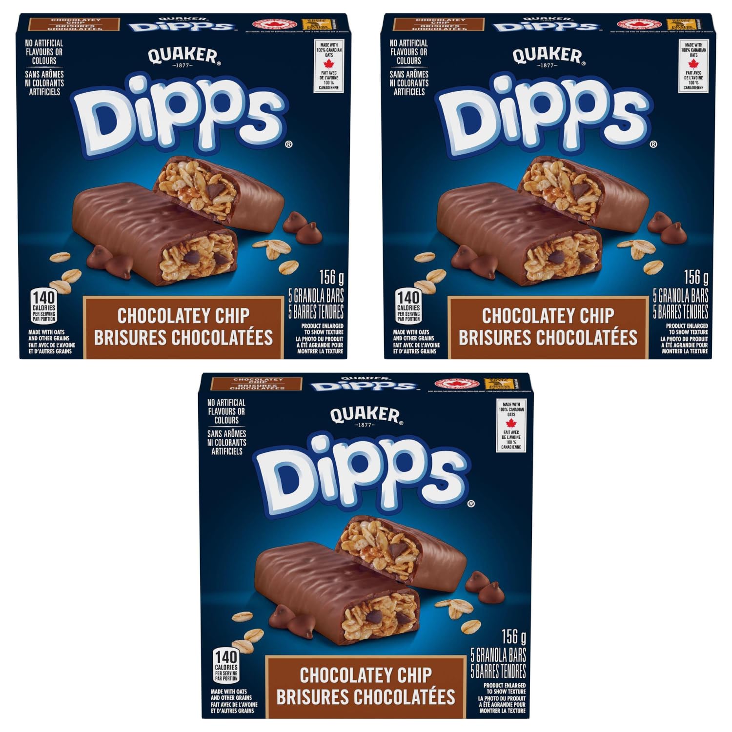 Quaker Dipps Chocolate Chip Granola Bars, 156g/5.5oz (Pack of 3) Shipped from Canada