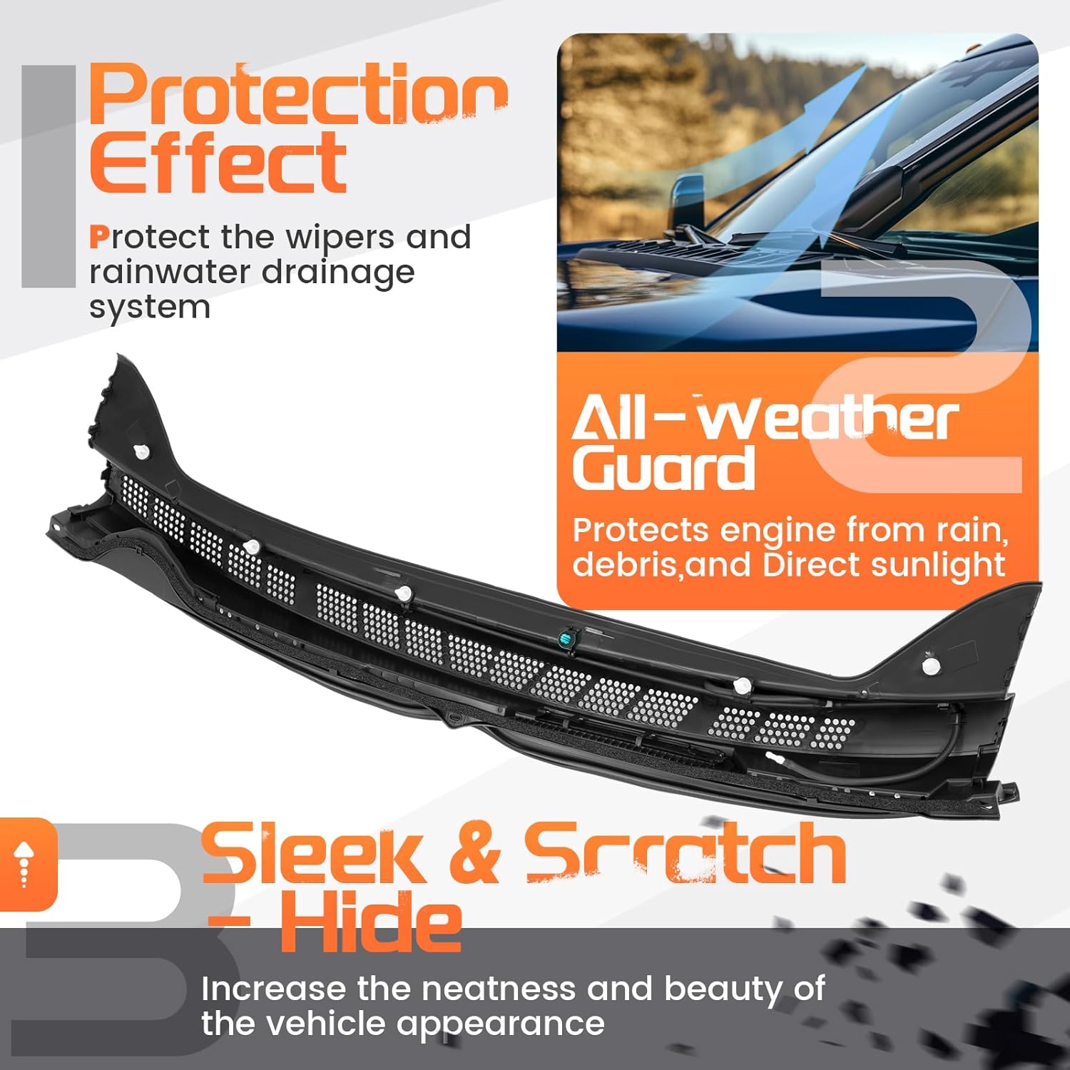 Windshield Wiper Cowl Panel Compatible with 2006-2011 Honda Civic Excluded Si, Replacement for 74200SNAA00 Air Inlet Window Cover Cowl Top Front Center Textured Black Plastic PP