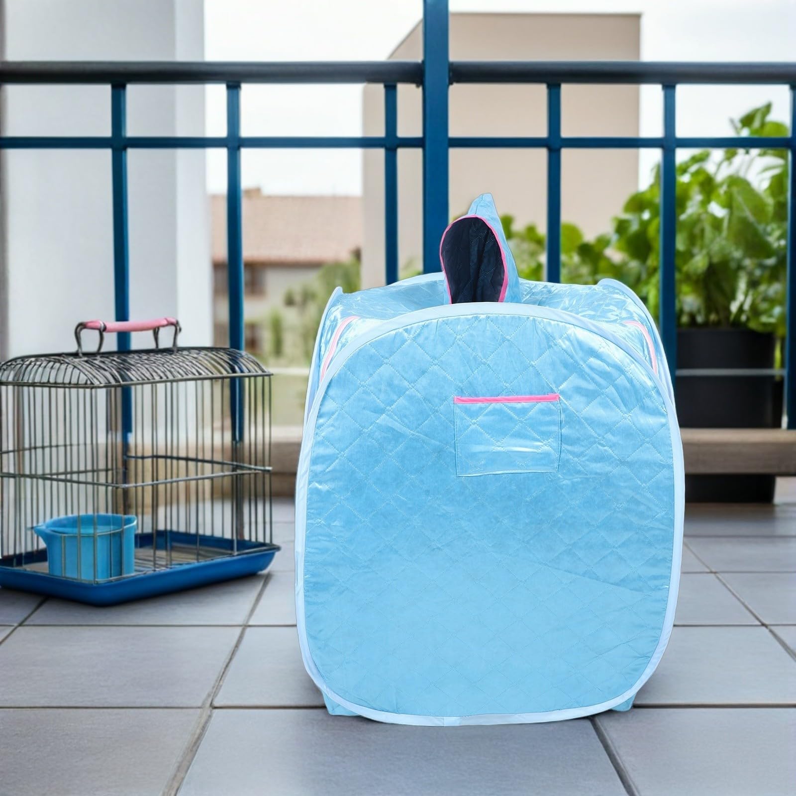 VILLCASE Sauna Vapeur Personnel à Domicile, Tente Sauna Pliable Bleue, 1 Personne, Tissu Imperméable et Satin, Format Boîte, pour Maison et Petits Appartements