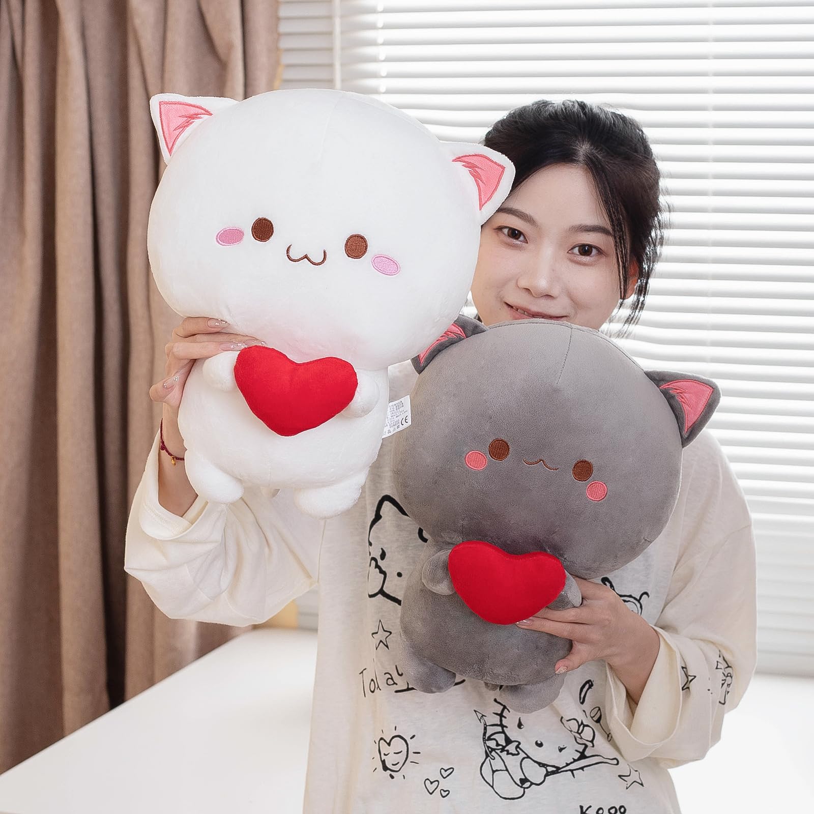 Cute Cat Plush Toy, Super Soft White Cat Plush Toy, Plush Cat Stuffed Animals, Valentine's Day Birthday Gift, Sweet Romantic Cute Cat Plush Toy(13.9 inch): Alwoligag Cute Cat Plush Toy, Super Soft Gray and White Cat Plush Toy, Plush Cat Stuffed Animals, Valentine's Day Gift, Sweet Romantic Cute Cat Plush Toy(2PCS)