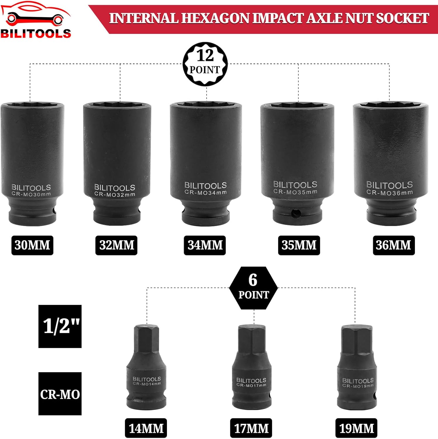 12 Point Axle Nut Socket Set and 6 Point E Torx Plus Socket Set