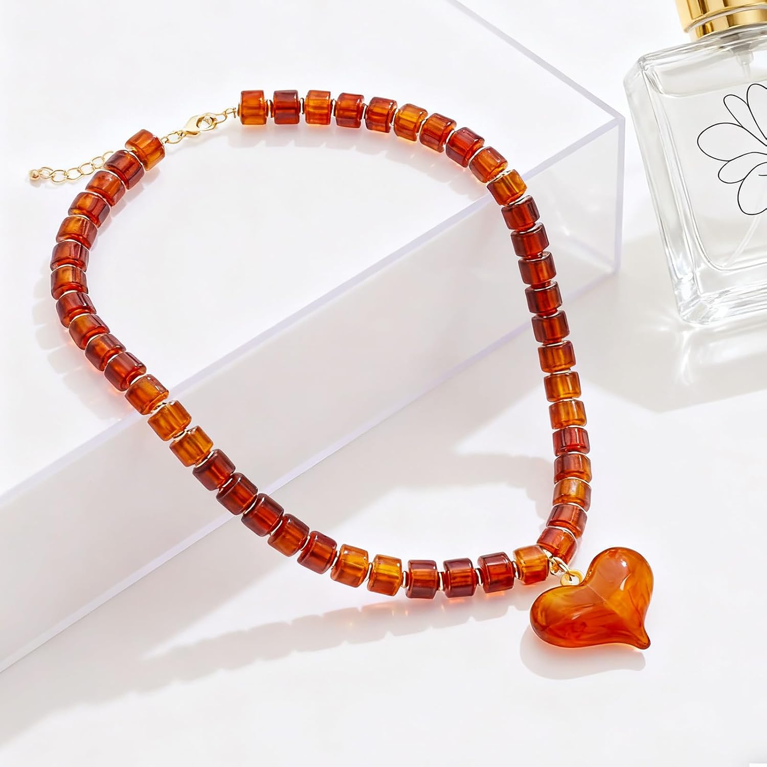 Chunky Heart Penadnt Necklace for Women Statement Boho Puff Heart Necklaces Big Acrylic Beaded Chain Jewelry Gift - Image 7