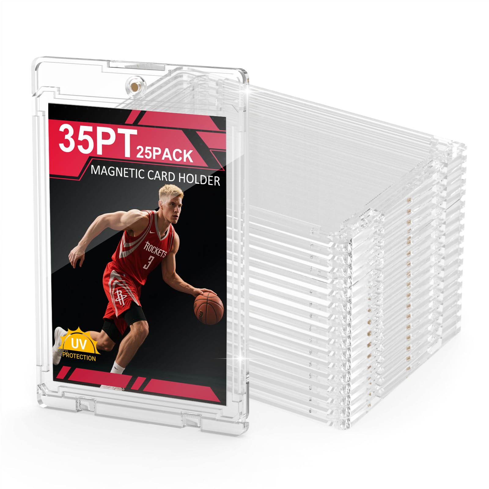 SAMYUCHO 25ct Magnetic Card Holder, 35pt One Card Touch Holders for Trading Cards, U-V Protection Card Display Case Protectors Sleeves Hard Plastic Cover for Sports Game
