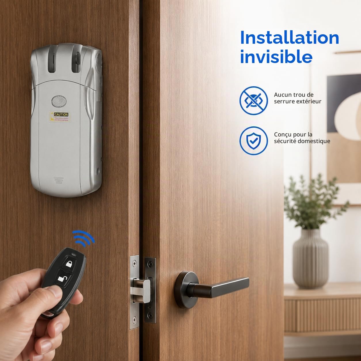 WAFU Serrure électronique sans fil Smart Lock Serrure électronique invisible sans clé avec télécommande Home Smart Remote Control Door Lock