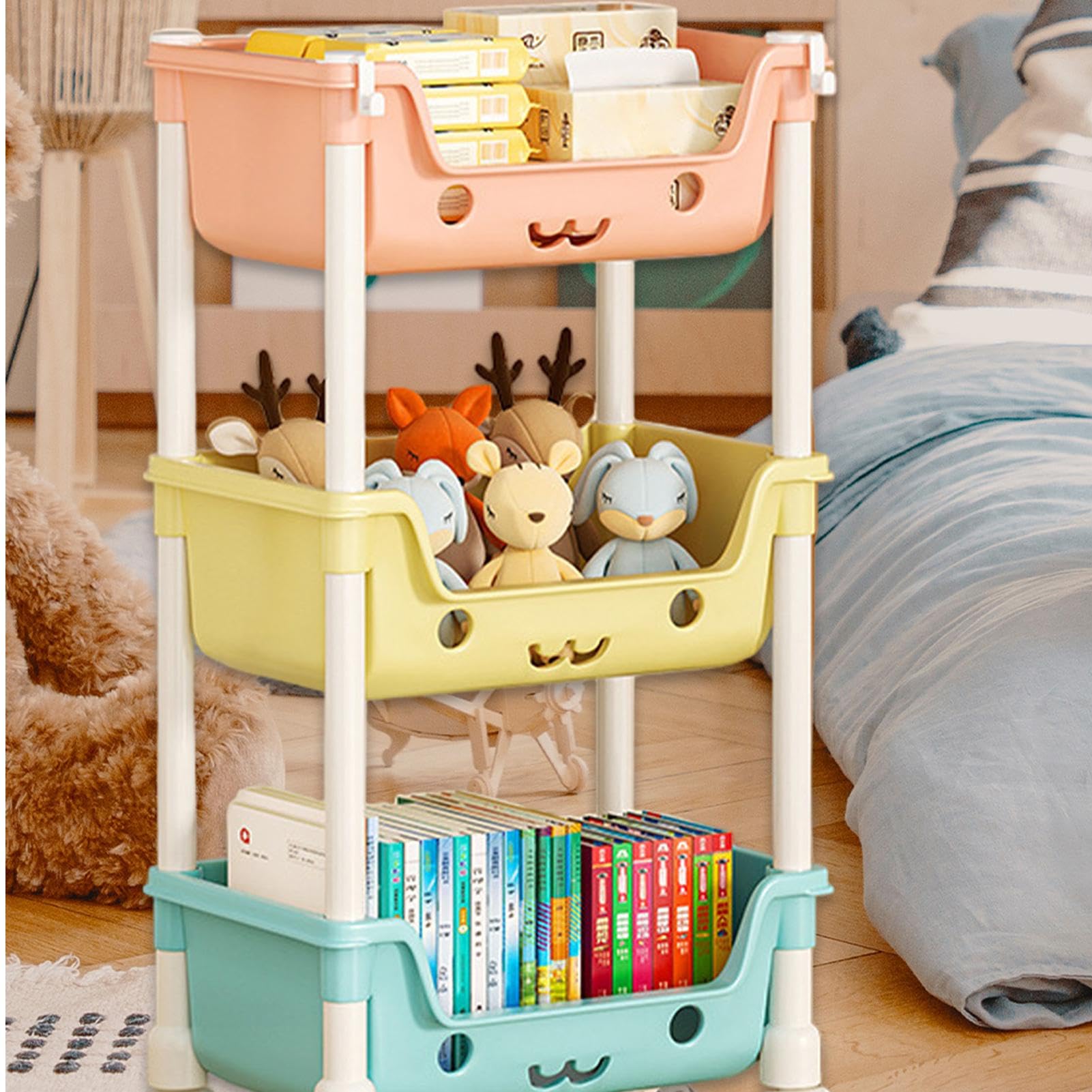 Organizer per giocattoli per bambini, libreria mobile con ruote, grande capacità di archiviazione, scaffale con ruote, per asilo e camera dei bambini, stanza dei giochi, aula