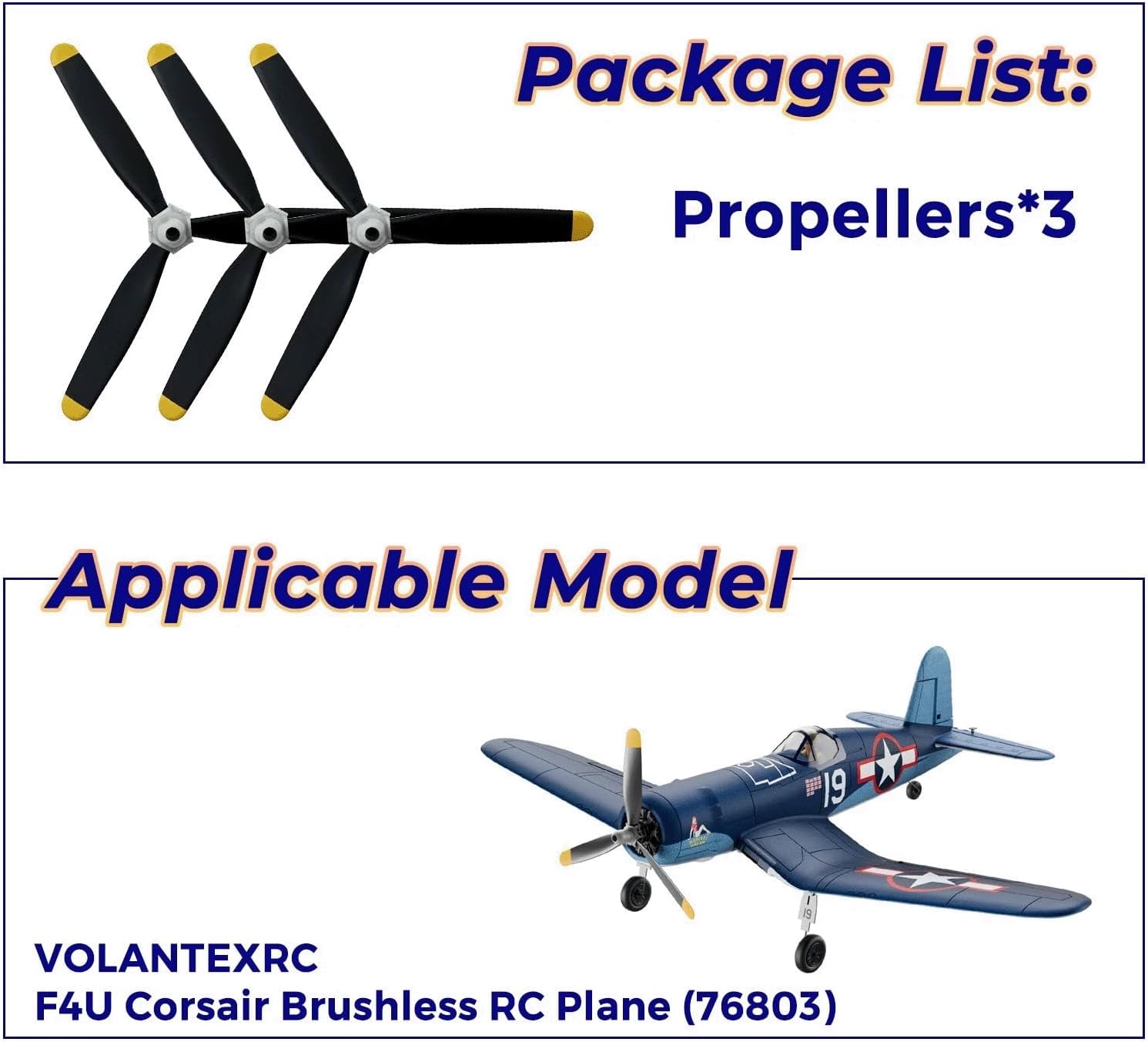 3 PCS 3-Blade Propeller, Compatible with Volantexrc Brushless 500mm F4U Corsair RC Plane, Spare RC Plane Propellers Nose Cone Kit Props, with Saver and Adapter
