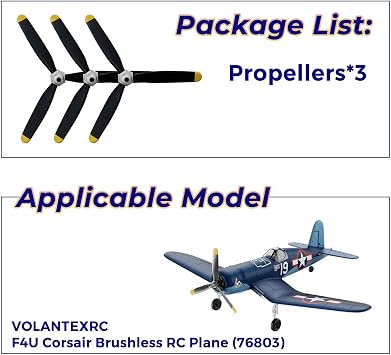 3 PCS 3-Blade Propeller Kit, for Volantexrc Brushless F4U RC Plane | Spare Propellers Nose Cone Kit Props, with Saver and Adapter, Suitable for 500mm F4U Corsair RC Airplane, Easy to Replace