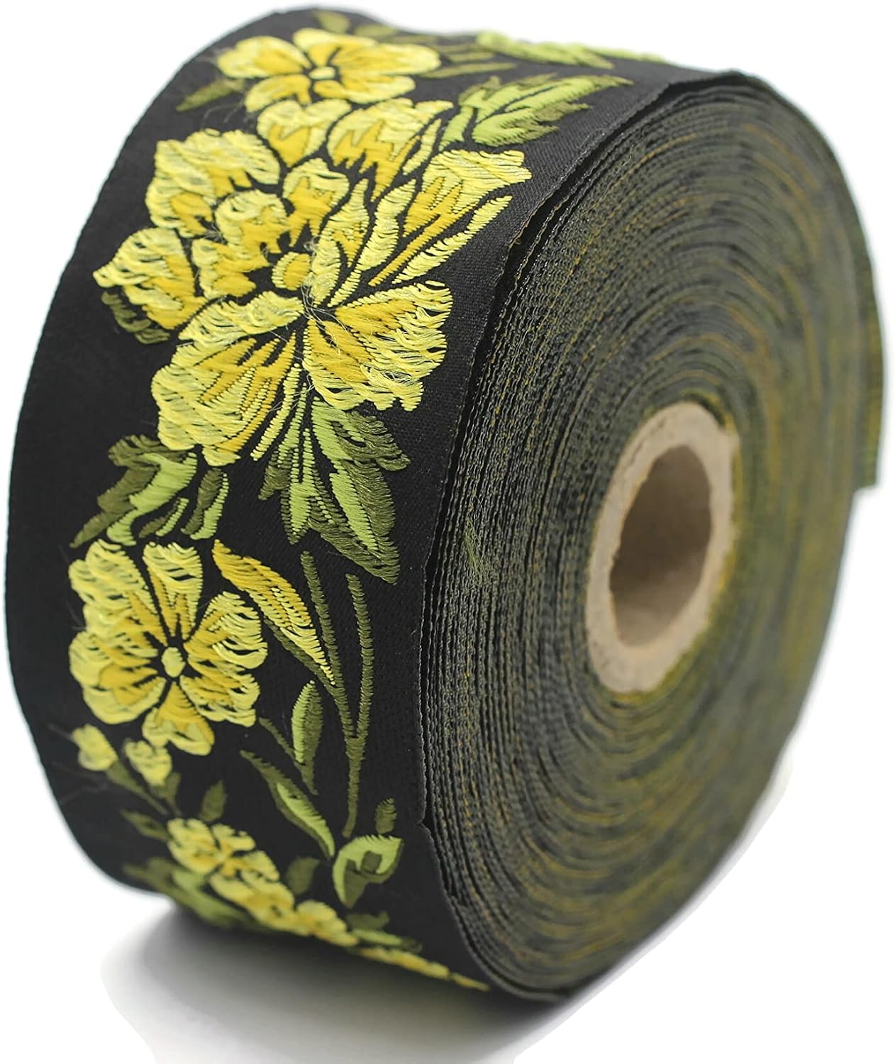 11 Yard Spool 1.96" Wide Yellow Floral Jacquard Ribbon Medieval Trim Woven Retro Fabric Home Decoration 50096 V2