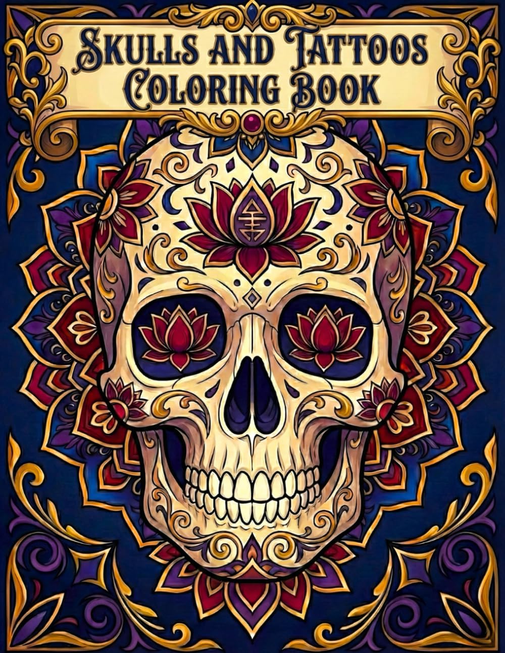 Steampunk Skulls & Tattoos Coloring Book: +50 Designs, Bold & Easy Pages | Stress Relieving for Adults