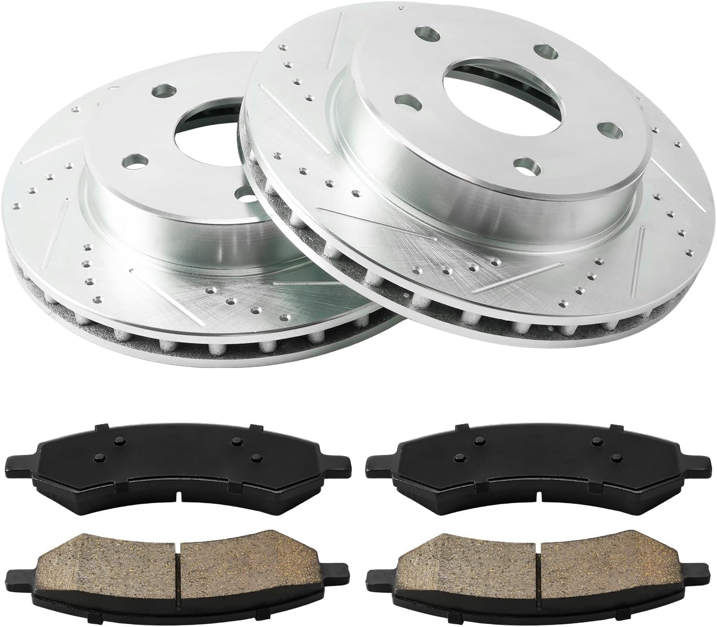 Torchbeam Front Geomet Drilled & Slotted Brake Rotor & Ceramic Brake Pads Kit Replacement 53025+D1084 Fit for Dakota 2005-2011, Raider 2006-2009, Disc Brake Rotors and Pads
