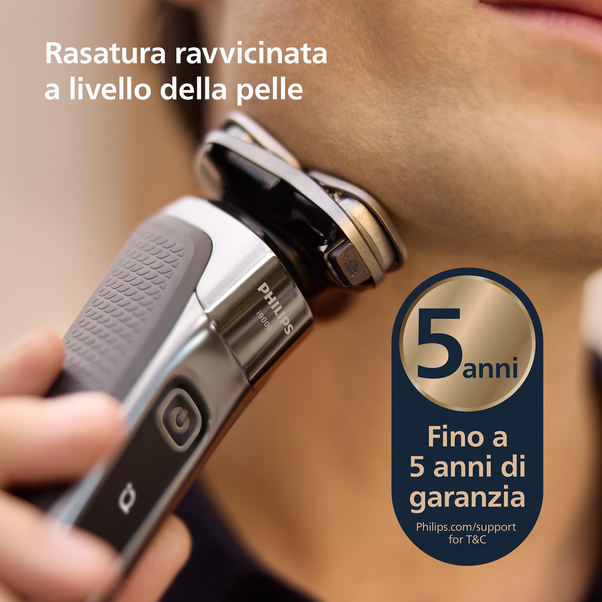 Philips Shaver i9000, rasoio elettrico Wet & Dry, con tecnologia Skin IQ, triplo sistema di sollevamento e taglio, doppie lame di precisione SteelPrecision rotanti a 360°, modello X9002/30