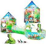 GeerWest 3PC Dinosaur Tent for Girls with Kids Ball Pit, Kids Play Tents and Crawl Tunnel for Toddlers, Pink Pop Up Playhouse Toys for Baby Indoor& Outdoor Tent Games, Birthday Kids Gifts