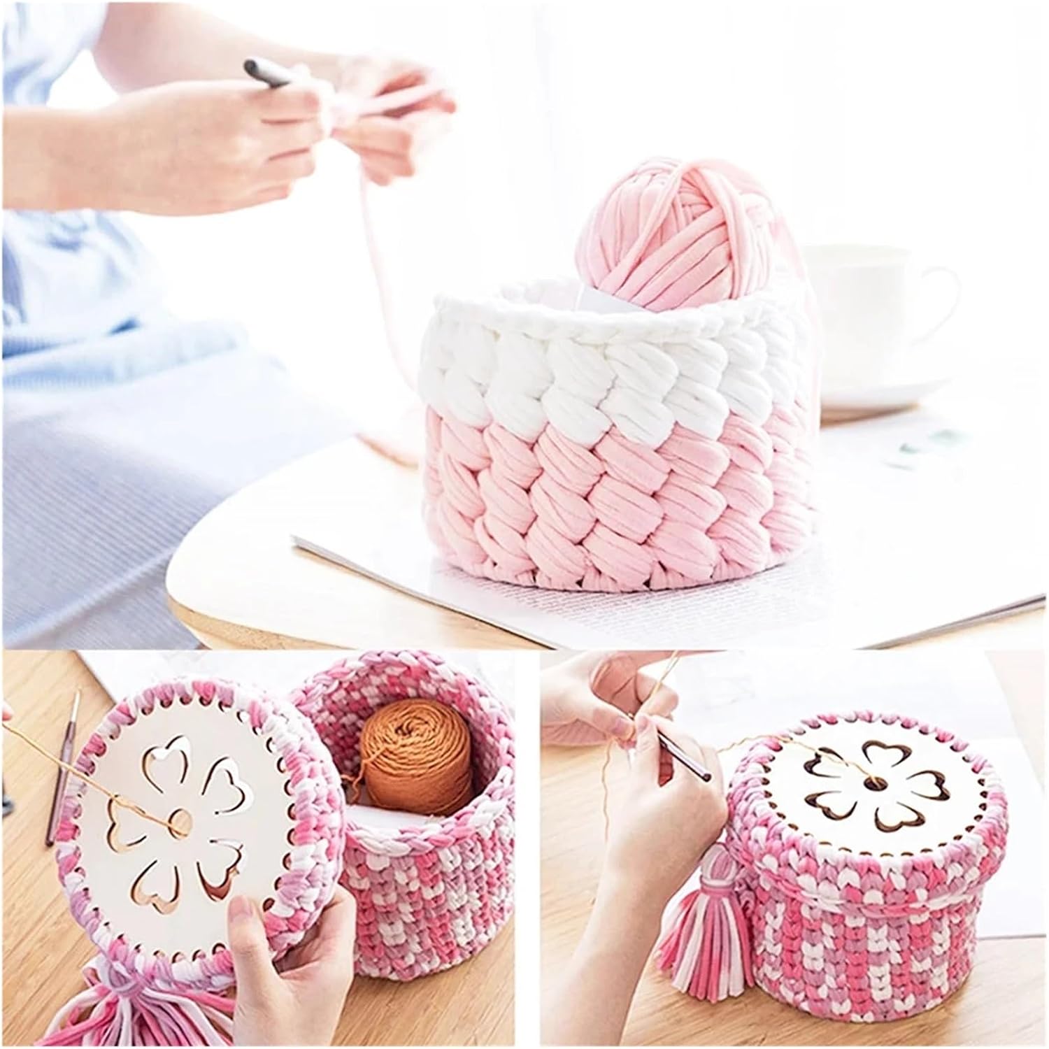 Wooden Basket Bottom 2Pcs Wooden Circular Hollow Pattern Bag Base DIY Weaving Products and Home Decoration for Knitters(Color 9)