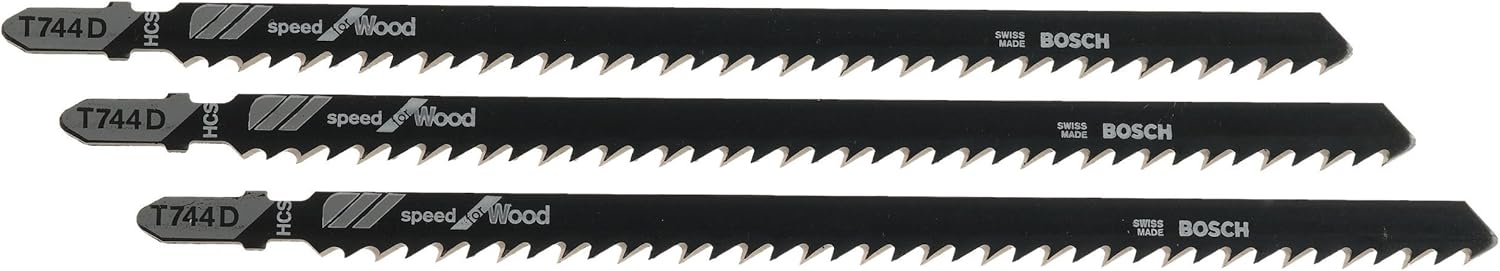 BOSCH T744D3 3-Piece 6 In. 7 TPI Speed for Wood T-Shank Jig Saw Blades, 7'' 6 TPI - 3 pcs