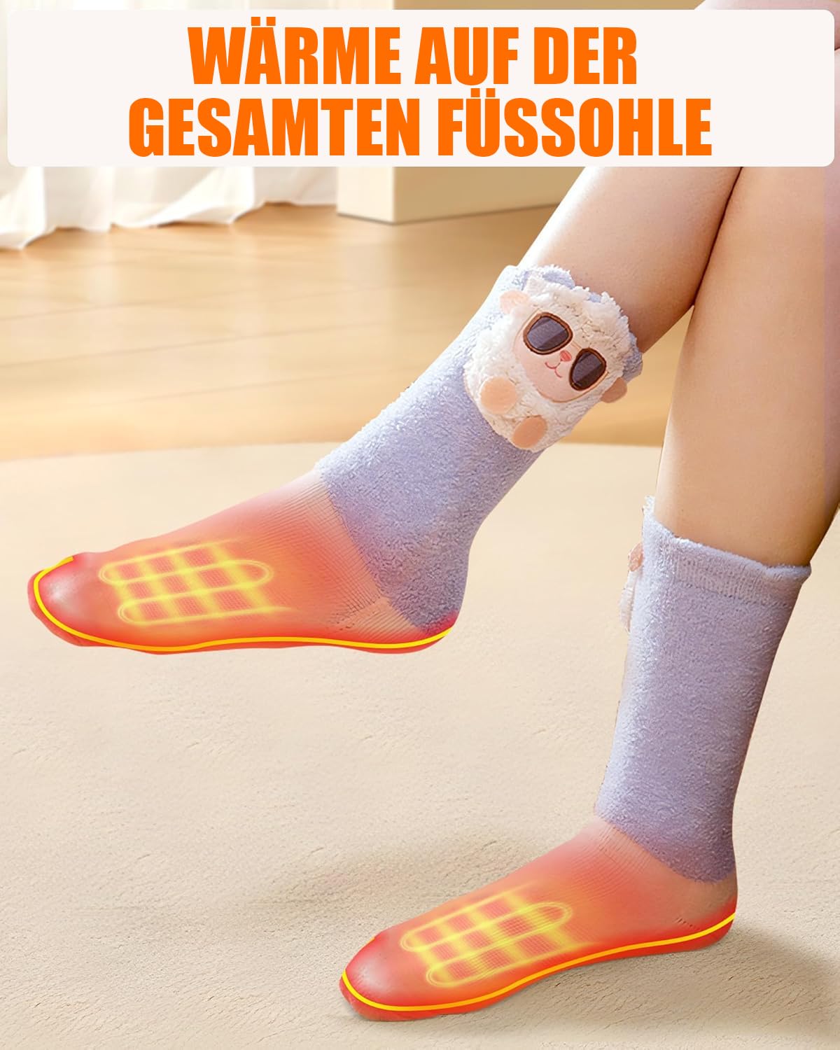 Beheizte Socken Kinder mit 4000mAh Akku – Niedliche Elektrische Heizsocken für Jungen & Mädchen, 3 Heizstufen für Alltag & Entspannung, Nicht für Skisport