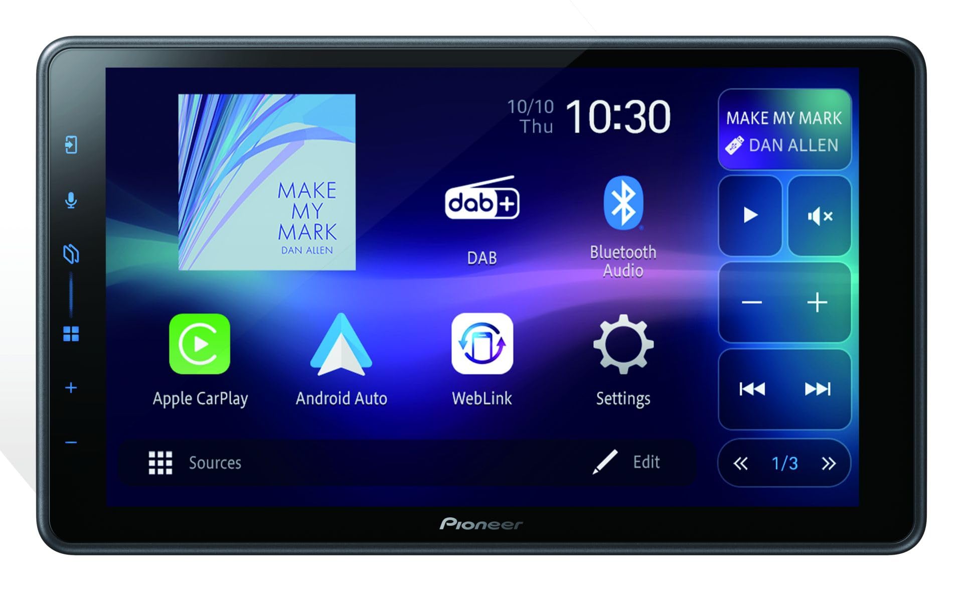 Pioneer SPH-EVO98DAB-UNI – Ricevitore multimediale universale 1-DIN, pannello touch capacitivo da 9", compatibile con Wi-Fi, Apple CarPlay, Android Auto e DAB+, Bluetooth, HD-TVI