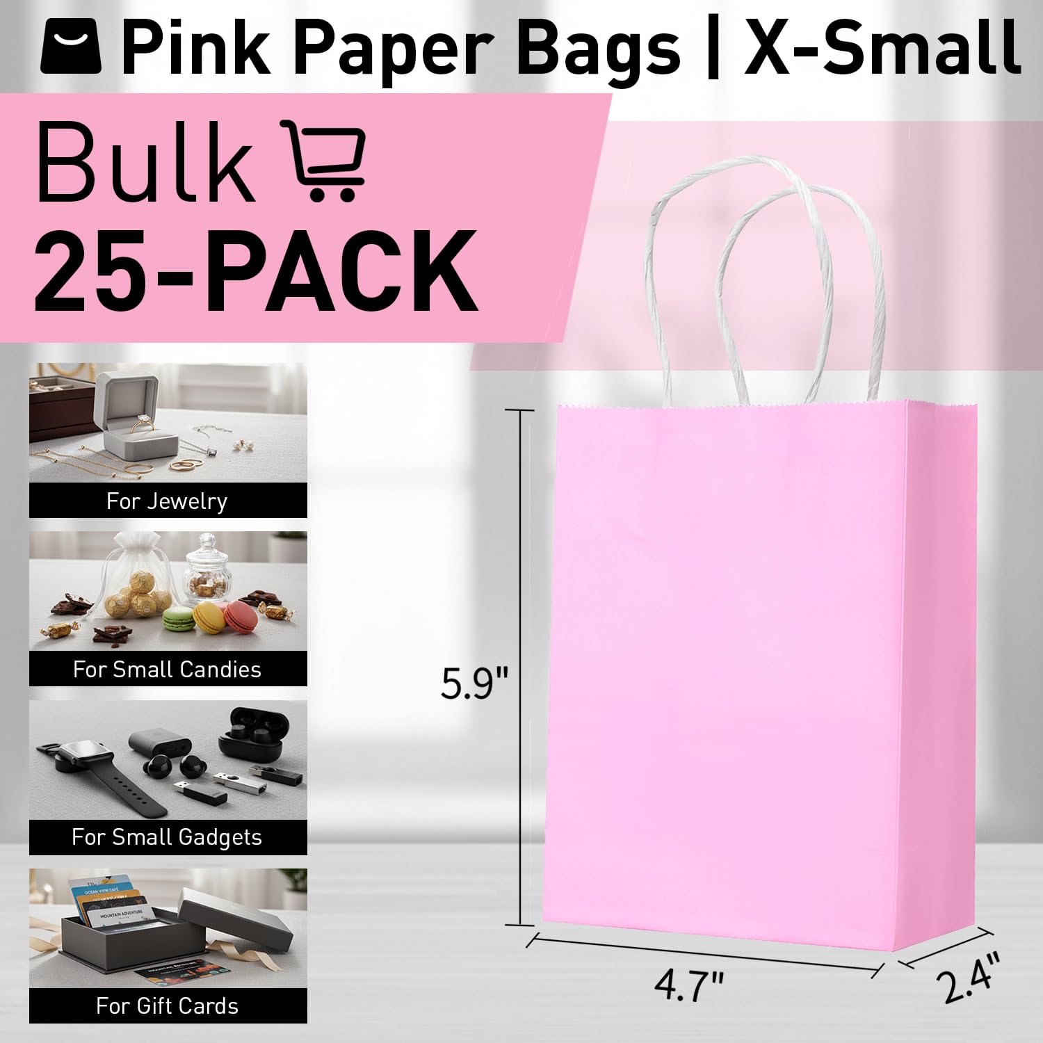 SUNCOLOR 25 bolsas de regalo pequeñas de 6 pulgadas con asa para bolsas de regalo de fiesta (rosa)