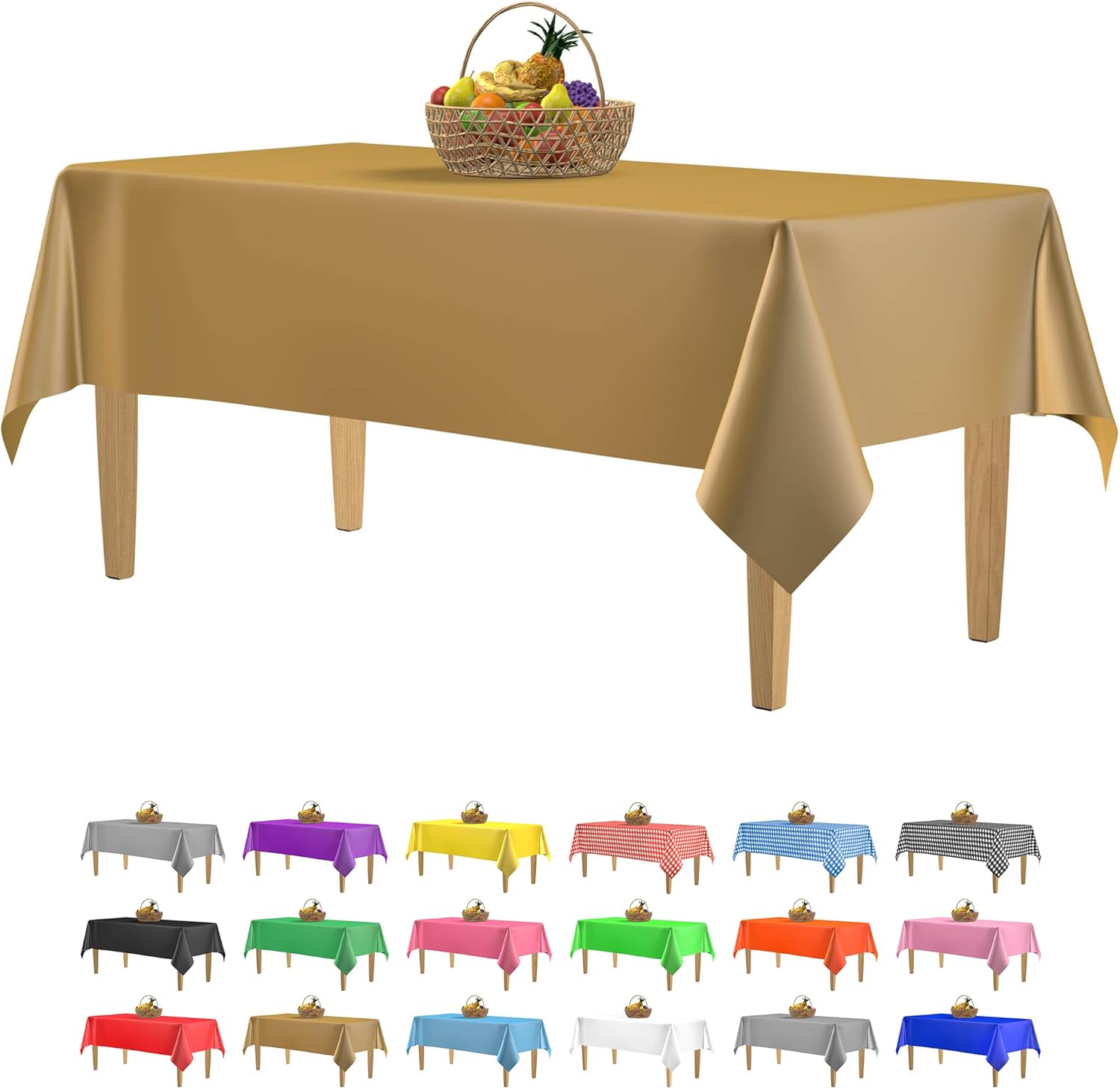 14 Pack Premium Gold Plastic Tablecloth 54 x 108 in
