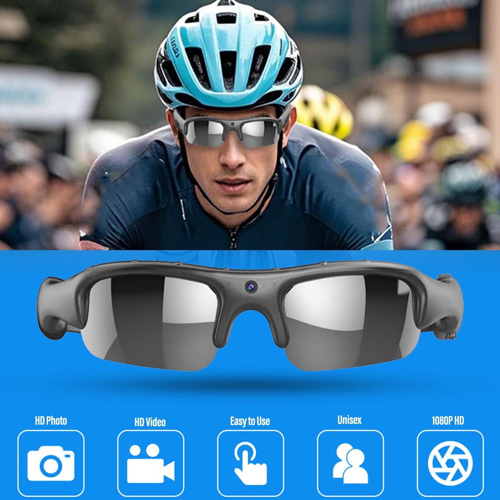 Occhiali da Sole Occhiali Sportivi, HD 1080P Stabilizzazione Intelligente Supportano Fino a 128G per Attività All'aperto (Lente Polarizzata)