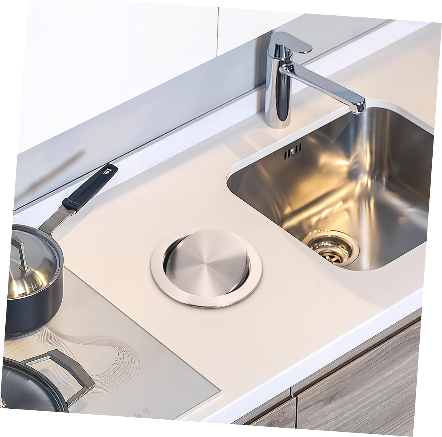 Garneck Stainless Steel Waste Bin Lid Easy Install Kitchen Recycling Bin Cover Flipping Lid for Trash Can