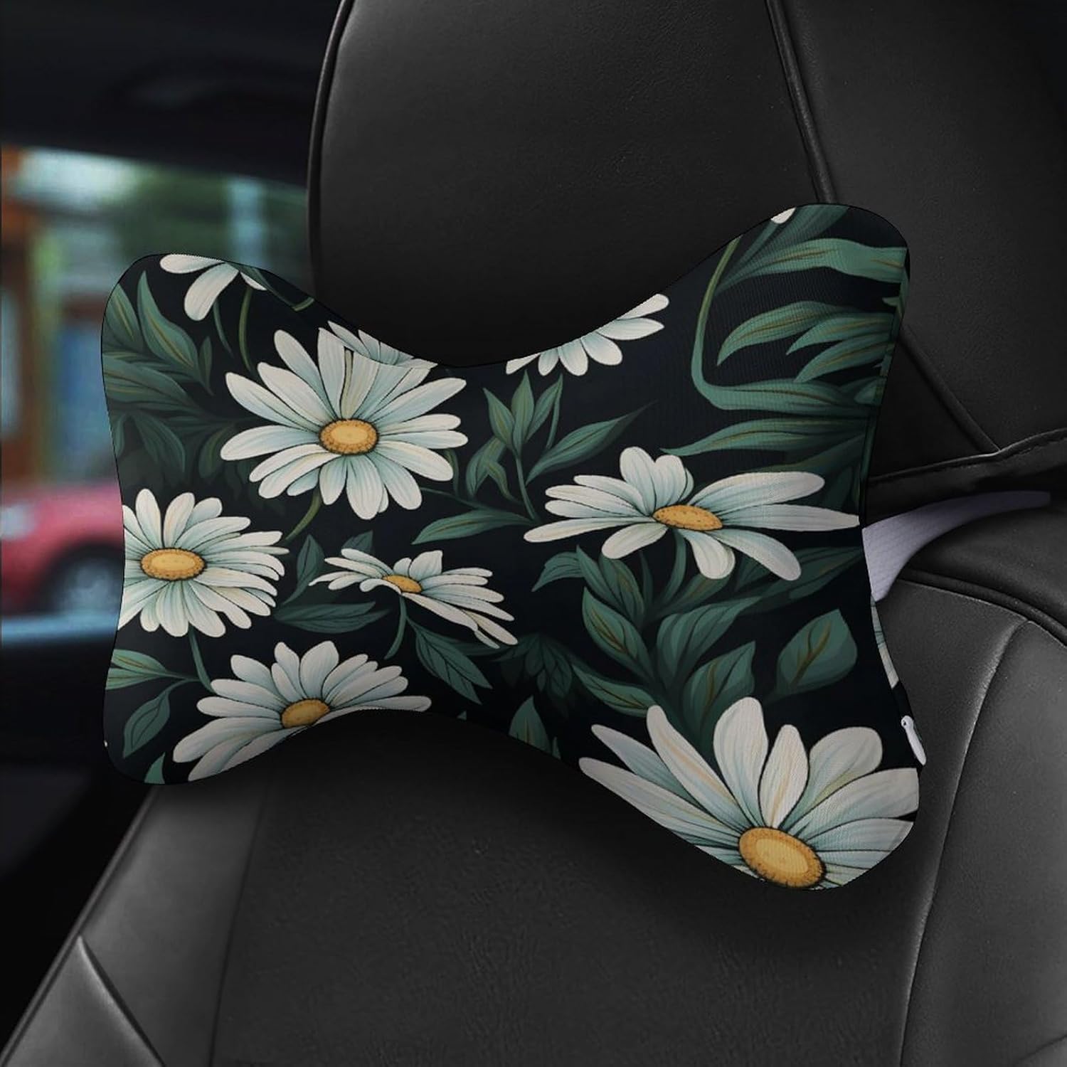 White Daisy 2 Pack Car Neck Pillow Car Headrest Soft Car Pillow for Most Cars