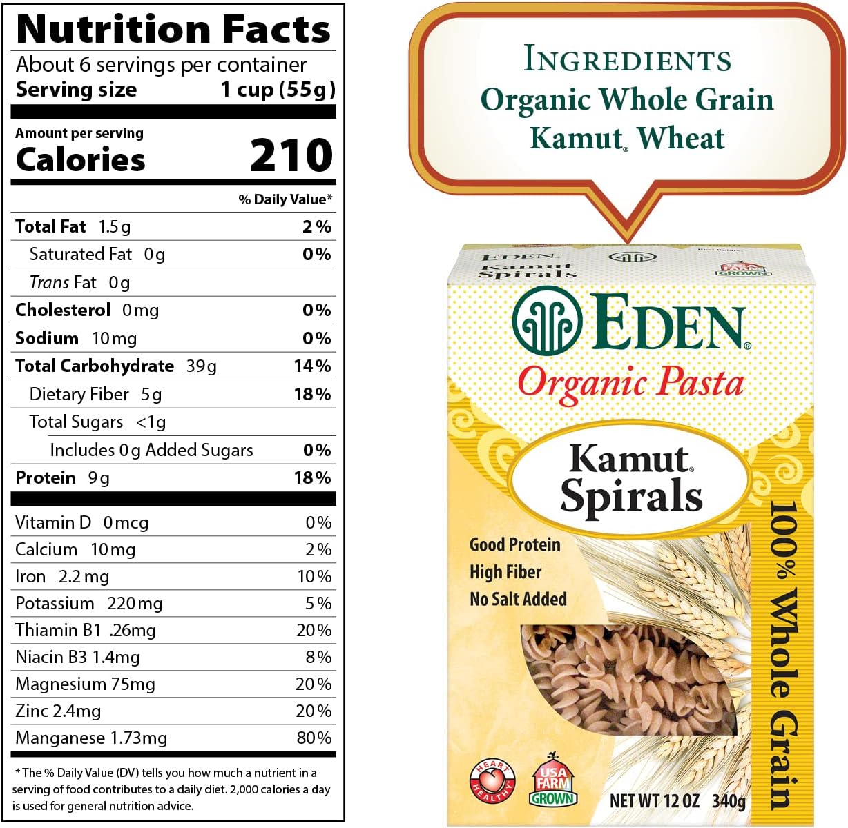 Eden Kamut Spirals, Organic, 100% Whole Grain, 12-Ounce (Pack of 6)