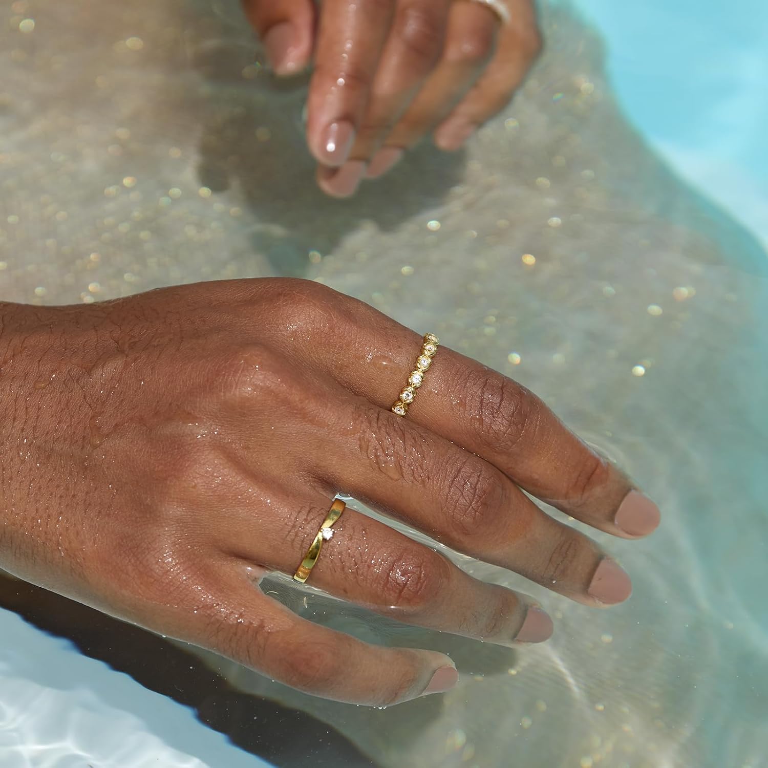 STORYJEWELLERY Gold Plated Eternity Bands for Women, Bezel Ring, Gold Plated Band Ring for Woman, Unique Wedding Band