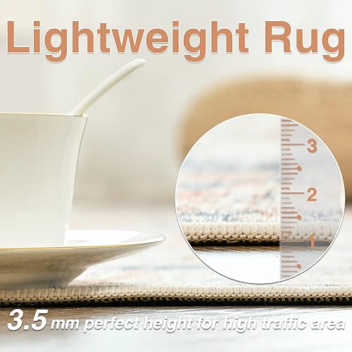 Miniatura 4 de jinchan - Alfombra persa para interiores, con estampado, color rojo ladrillo, envejecida, delgada, de felpilla, ligera, que contrasta con la