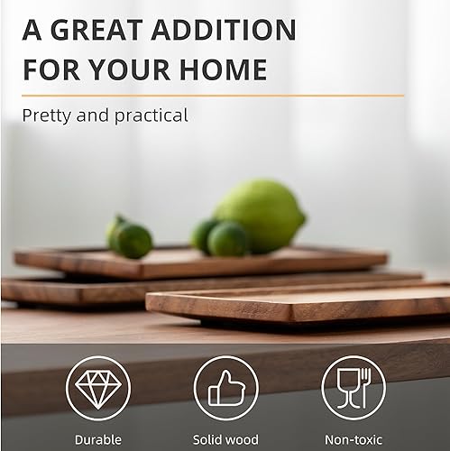 Miniatura 6 de Mini bandeja de madera para servir, pequeña bandeja de madera para té y café (madera de acacia, M)