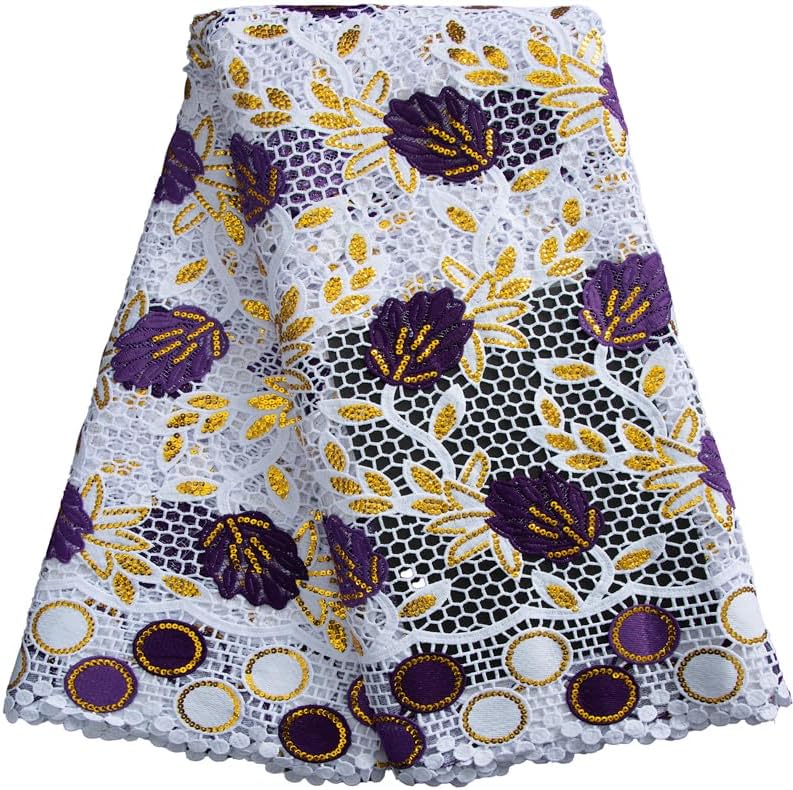SJD LACE Tela de encaje africano de 2.5 yardas, tela soluble en agua del cordón del guipur de las lentejuelas para la costura del vestido de fiesta