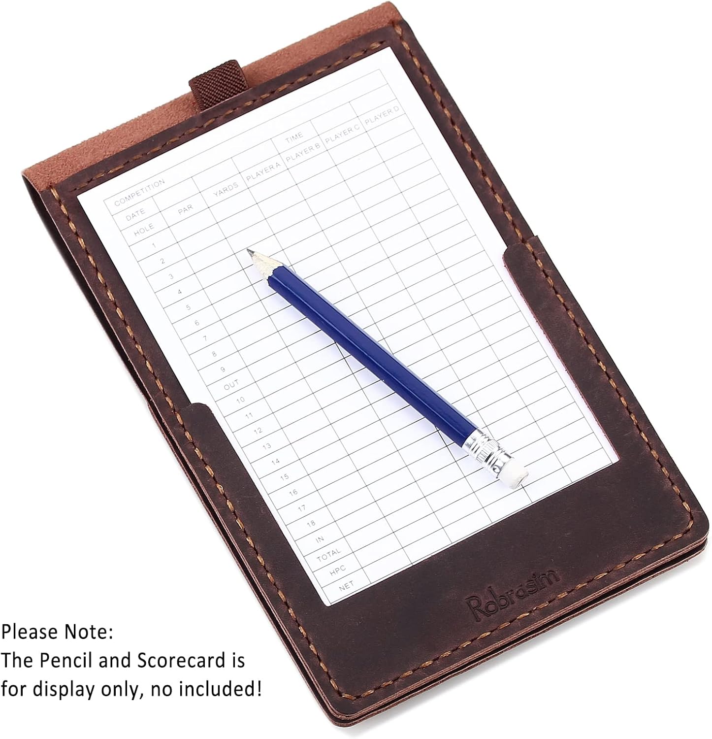 Robrasim Handmade Leather Yardage Book Cover, Leather Golf Scorecard Holder with Built-in Pencil Loop